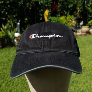 Champion Logo Black Strapback Hat Cap